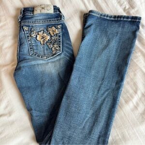 Miss Me Floral Embellished Blue Jeans